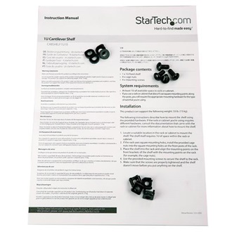StarTech SERVER RACK SHELF 1U STEEL 482.6X44.5X254MM