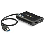 StarTech USB-A 3.0 -> 2db DisplayPort 1.2 M/F adapter 0.3m fekete