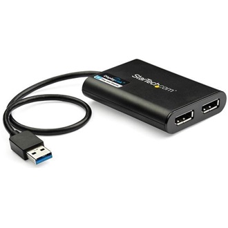 StarTech USB-A 3.0 -> 2db DisplayPort 1.2 M/F adapter 0.3m fekete