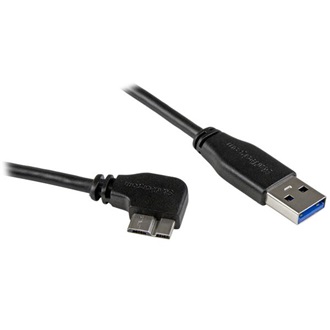 StarTech USB-A 3.0 -> USB-B 3.0 micro M/M adatkábel 0.5m fekete slim, egyenes/90° jobb