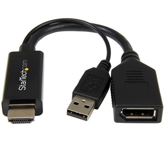 StarTech HDMI -> Displayport M/F adapter 0.2m fekete aktív, 4k, USB power