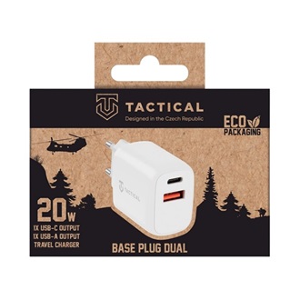 TACTICAL BASE PLUG DUAL hálózati töltő USB+Type-C aljzat 20W, PD gyorstöltő, FEHÉR