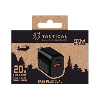 TACTICAL BASE PLUG DUAL hálózati töltő USB+Type-C aljzat 20W, PD gyorstöltő, FEKETE