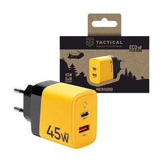 TACTICAL MICROGRID hálózati töltő USB+Type-C aljzat 45W, PD gyorstöltő 3.0, CITROMSÁRGA