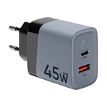 TACTICAL MICROGRID hálózati töltő USB+Type-C aljzat 45W, PD gyorstöltő 3.0, SÖTÉTSZÜRKE