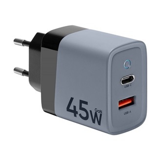TACTICAL MICROGRID hálózati töltő USB+Type-C aljzat 45W, PD gyorstöltő 3.0, SÖTÉTSZÜRKE