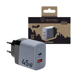 TACTICAL MICROGRID hálózati töltő USB+Type-C aljzat 45W, PD gyorstöltő 3.0, SÖTÉTSZÜRKE