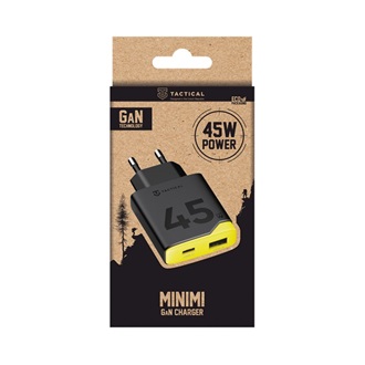 TACTICAL MINIMI hálózati töltő USB+Type-C aljzat 45W, gyorstöltő, FEKETE