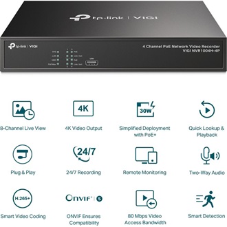 TP-Link VIGI NVR1004H-4P 2TB hálózati video rögzítő NVR