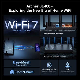 TP-Link Archer BE400 BE6500 Dual-Band Wi-Fi router