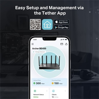 TP-Link Archer BE400 BE6500 Dual-Band Wi-Fi router