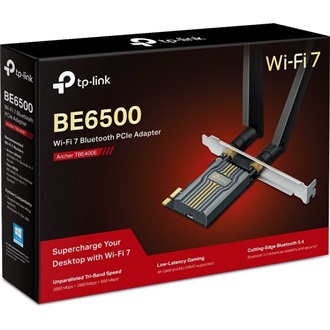 TP-Link Archer TBE400E BE6500 6,5Gb/s PCIe x1 Tri-Band Wi-Fi Bluetooth hálózati adapter low profile (BT5.4)
