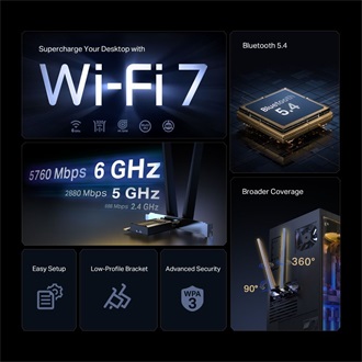 TP-Link Archer TBE552E BE9300 9,3Gb/s PCIe x1 Tri-Band Wi-Fi Bluetooth hálózati adapter low profile (BT5.4)
