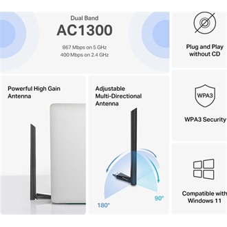 Mercusys MA30H AC1300 1,3Gb/s USB-A Dual-Band Wi-Fi hálózati adapter