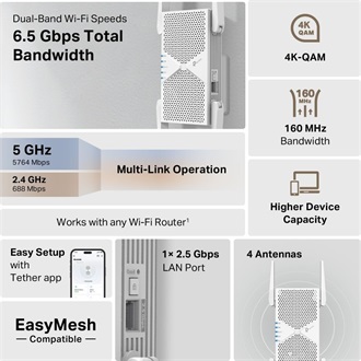 TP-Link RE405BE BE6500 Dual-Band Wi-Fi range extender