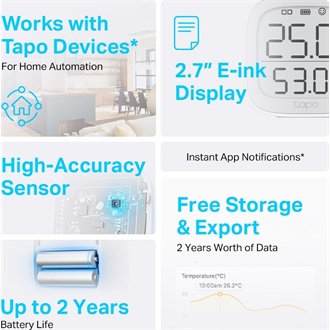 TP-Link Tapo T315 hőmérséklet + páratartalom érzékelő fehér