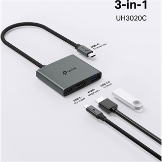 TP-Link UH3020C HUB 3-port 100W USB-C dokkoló szürke