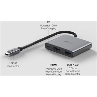 TP-Link UH3020C HUB 3-port 100W USB-C dokkoló szürke