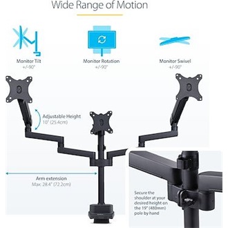 StarTech TRIPLE MONITOR DESK MOUNT TO 27INCH SCREENS SPRING ARMS