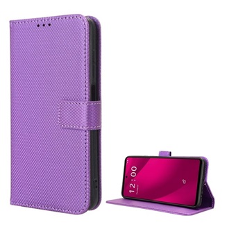 T Phone 2 Pro 5G Gigapack Tok álló, bőr hatású FLIP, rombusz + kézpánt, LILA