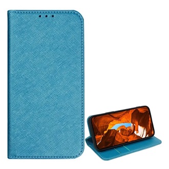 T Phone 2 Pro 5G Gigapack Tok álló, bőr hatású FLIP, textil hatás, VILÁGOSKÉK