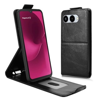 T Phone 3 5G GIGAPACK Tok álló, bőr hatású FLIP, kártyatartó, FEKETE