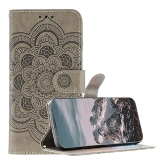 T Phone 3 5G GIGAPACK Tok álló, bőr hatású FLIP, mandala, SÖTÉTSZÜRKE