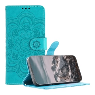 T Phone 3 5G GIGAPACK Tok álló, bőr hatású FLIP, mandala, VILÁGOSKÉK