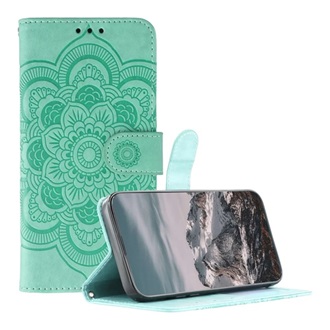 T Phone 3 5G GIGAPACK Tok álló, bőr hatású FLIP, mandala, VILÁGOSZÖLD