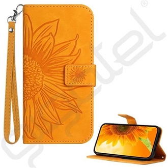 T Phone 3 5G GIGAPACK Tok álló, bőr hatású FLIP, napraforgó minta, NARANCSSÁRGA