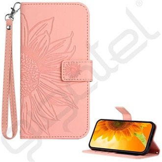 T Phone 3 5G GIGAPACK Tok álló, bőr hatású FLIP, napraforgó minta, RÓZSASZÍN