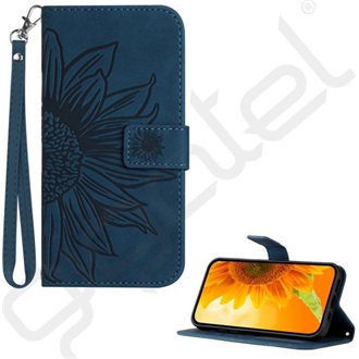 T Phone 3 5G GIGAPACK Tok álló, bőr hatású FLIP, napraforgó minta, SÖTÉTKÉK