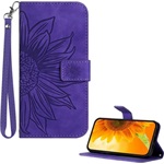 T Phone 3 5G GIGAPACK Tok álló, bőr hatású FLIP, napraforgó minta, SÖTÉTLILA