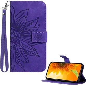 T Phone 3 5G GIGAPACK Tok álló, bőr hatású FLIP, napraforgó minta, SÖTÉTLILA