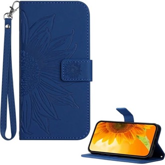 T Phone 3 5G GIGAPACK Tok álló, bőr hatású FLIP, napraforgó minta, VILÁGOSKÉK