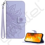 T Phone 3 5G GIGAPACK Tok álló, bőr hatású FLIP, napraforgó minta, VILÁGOSLILA