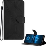 T Phone 3 5G GIGAPACK Tok álló, bőr hatású FLIP, varrás minta + kézpánt, FEKETE