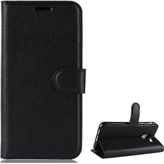 Tok álló, bőr hatású (FLIP, oldalra nyíló, asztali tartó, prémium) FEKETE