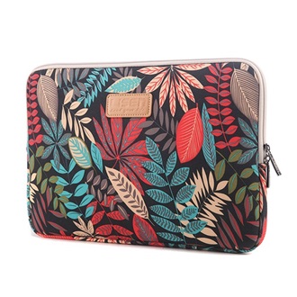 Tok álló, textil (ütésálló belső réteg, cipzáras, univerzális, 8.3" méret, színes levél) FEKETE