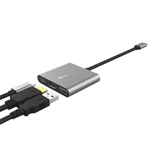 Trust Dalyx 3-in-1 USB-C 3.2 Gen2 -> 1db HDMI 1.4 1db USB-C PD 1db USB-A 3.0 M/F adapter ezüst