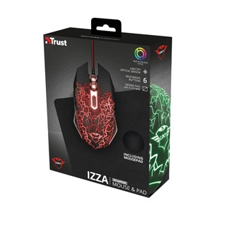 Trust GXT 783 Izza optikai USB gaming egér + egérpad (245x210x3mm) fekete