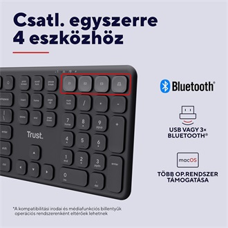 Trust Vaiya Bluetooth / vezeték nélküli magyar membrán billentyűzet fekete