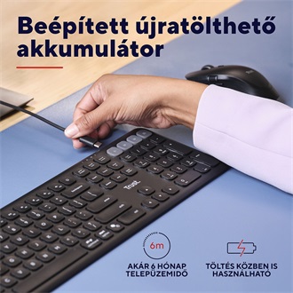 Trust Vaiya Bluetooth / vezeték nélküli magyar membrán billentyűzet fekete
