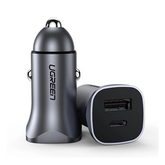 UGREEN CD130 autós töltő USB+Type-C aljzat 30W, gyorstöltő, SÖTÉTSZÜRKE