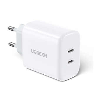 UGREEN CD243 hálózati töltő 2 Type-C aljzat 40W, PD gyorstöltő 3.0, FEHÉR