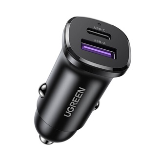 UGREEN EC305 autós töltő USB+Type-C aljzat 30W, PD gyorstöltő 3.0, FEKETE