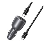 UGREEN EC705 autós töltő USB+2 Type-C aljzat 130W, PD gyorstöltő 3.0 + Type-C kábel, FEKETE