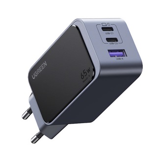 UGREEN NEXODE S hálózati töltő USB+2 Type-C aljzat (65W, GaN, PD gyorstöltő) SÖTÉTSZÜRKE