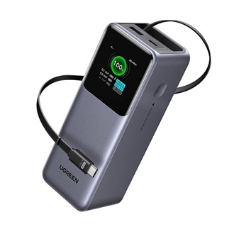 UGREEN PB726 powerbank Type-C+USB aljzat (20000mAh, 165W, PD gyorstöltő 3.0, LED kijelző + fix Type-C kábel) SÖTÉTSZÜRKE