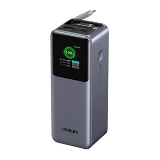 UGREEN PB726 vésztöltő Type-C+USB aljzat (20000mAh, 165W, PD gyorstöltő, LED kijelző + fix Type-C kábel) SÖTÉTSZÜRKE